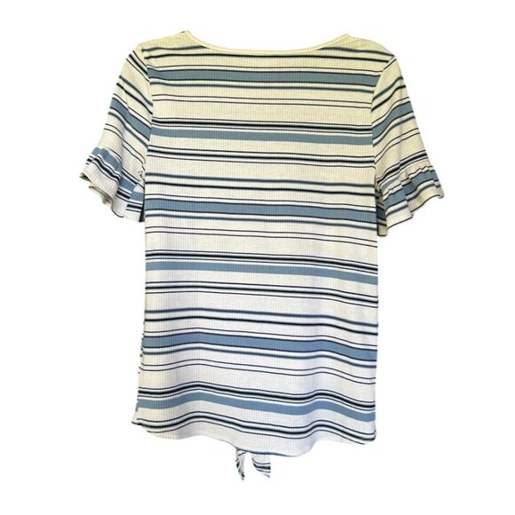 Lauren Conrad Womens Striped Ruffle Sleeve Top With Front Tie Detail - Medium - Picture 2 of 6
